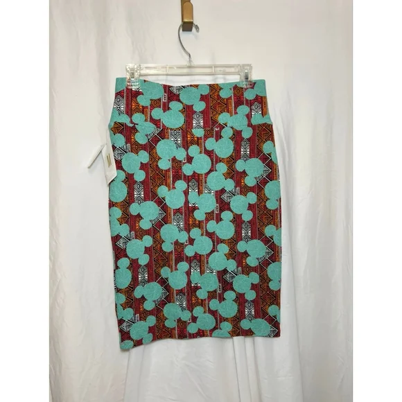 Women's LuLaRoe Disney Red Teal Mickey Tribal Print Pencil Skirt M NWT - Picture 2 of 6